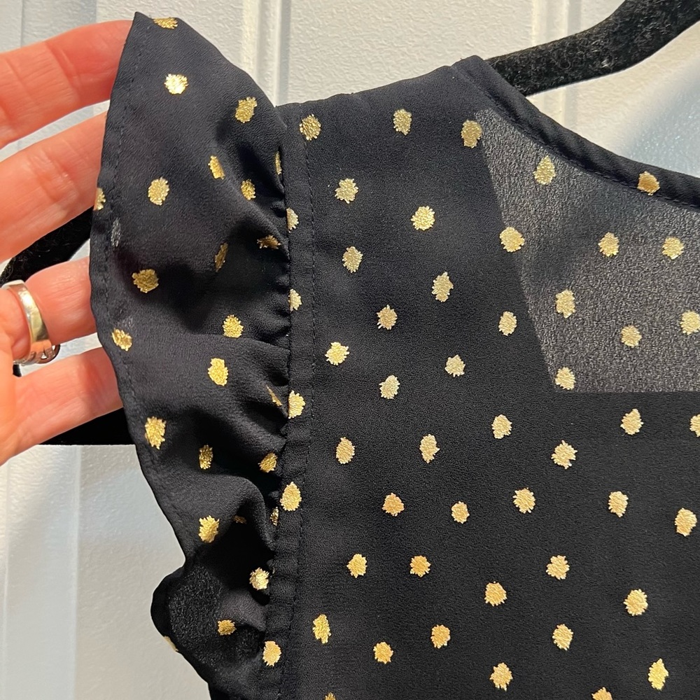J. Crew Navy & Gold Ruffled Tank Top. Size 4. - Picture 6 of 7